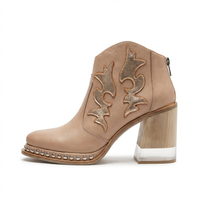 Santiag basse beige Simili Cuir Femme - Broderies florales et clous métalliques 2