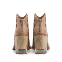 Santiag basse beige Simili Cuir Femme - Broderies florales et clous métalliques 4