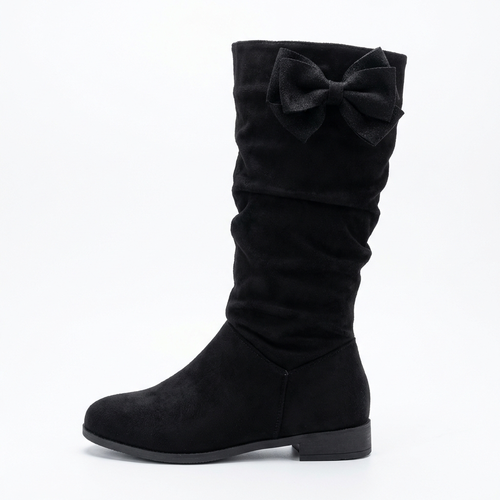 Santiag haute noir Daim Femme - Nœud papillon élégant sur le côté 2