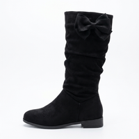 Santiag haute noir Daim Femme - Nœud papillon élégant sur le côté 2