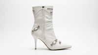 Botte haute blanc Simili Cuir Femme - Santiags blanches avec boucles métalliques élégantes 2