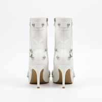 Botte haute blanc Simili Cuir Femme - Santiags blanches avec boucles métalliques élégantes 4