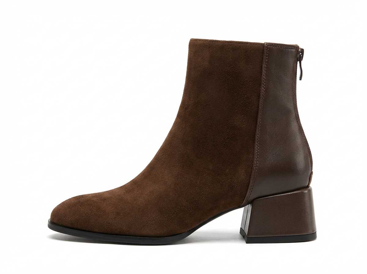 Bottine à talon marron Daim Femme - Santiags minimalistes en daim brun élégant 2