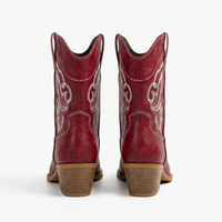 Santiag mi-haute rouge Simili Cuir Femme - Élégantes avec broderies traditionnelles rouges 4