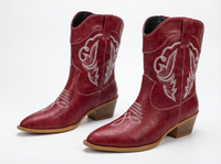 Santiag mi-haute rouge Simili Cuir Femme - Élégantes avec broderies traditionnelles rouges 1