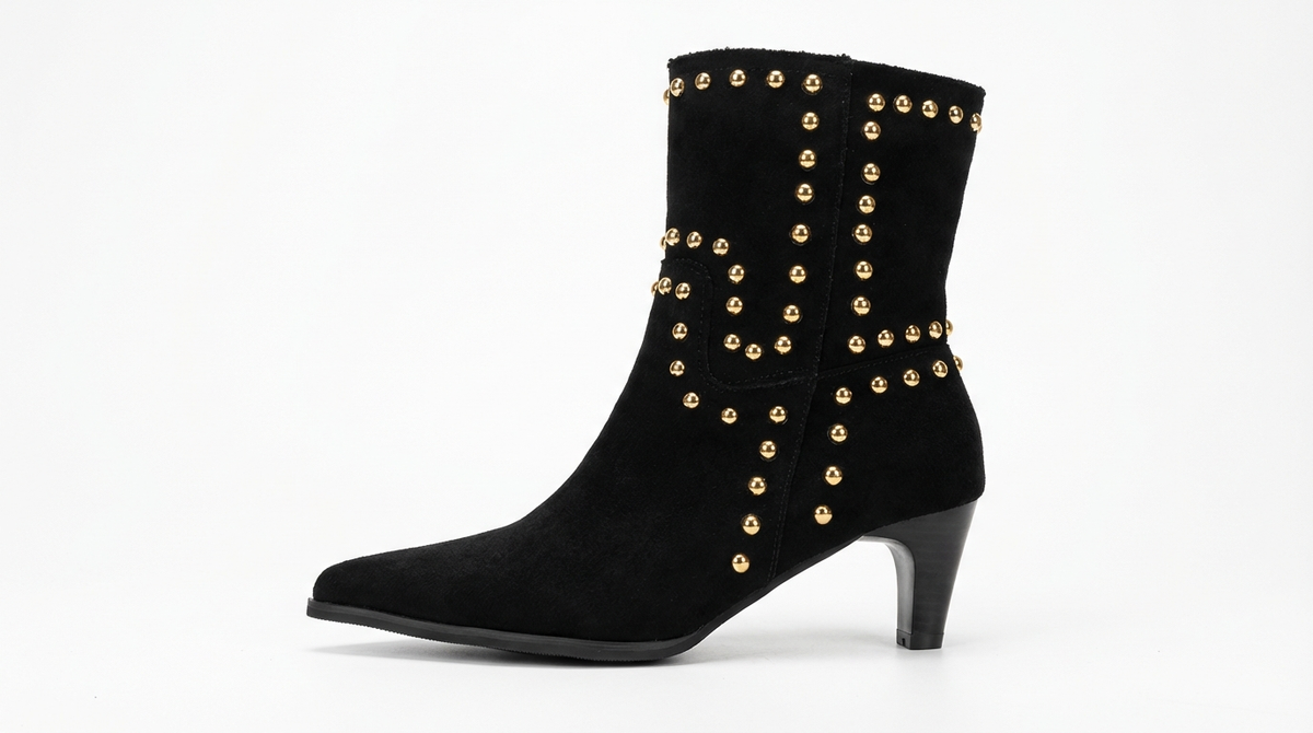 Santiag basse noir Synthétique Femme - Clous dorés et talon évasé chic 2