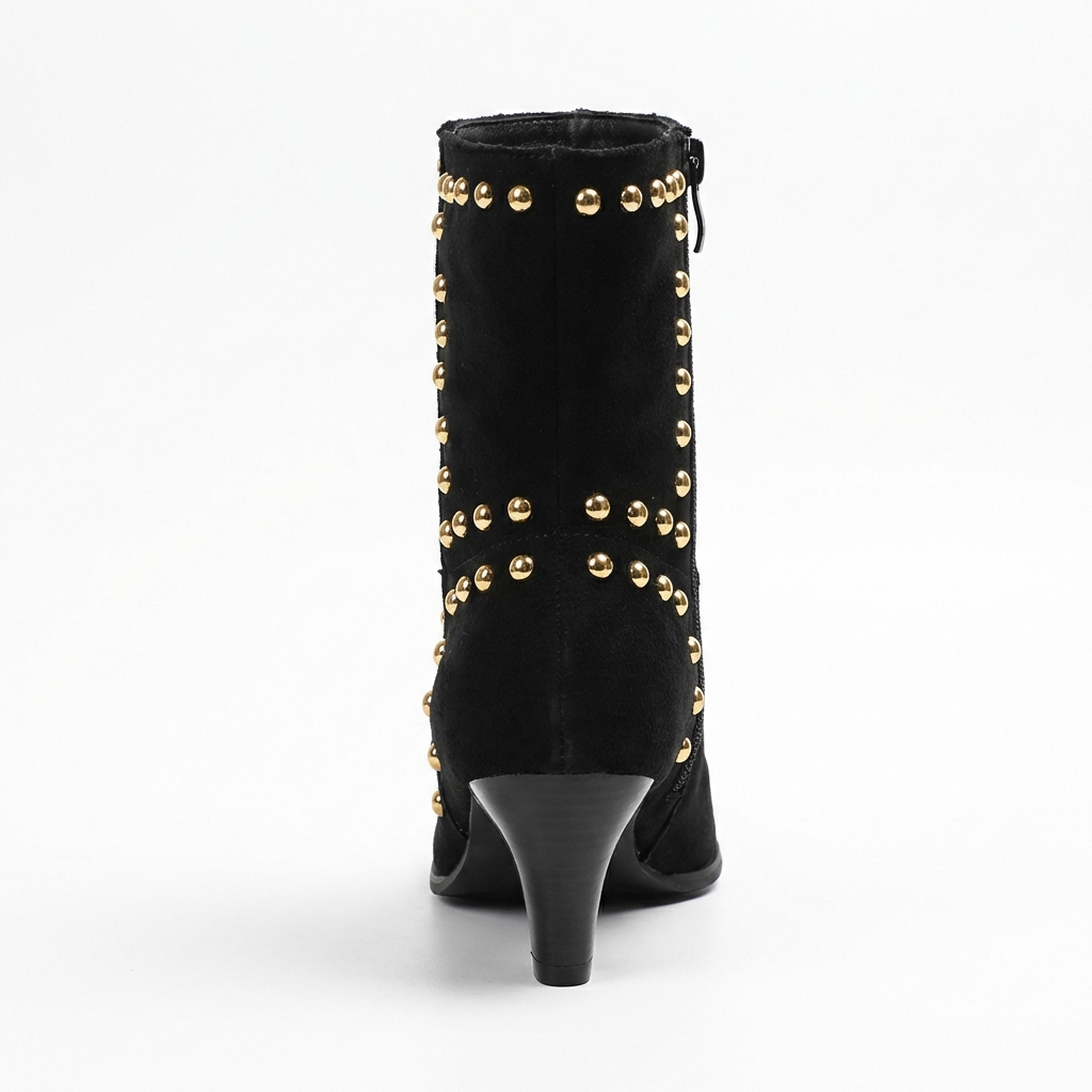 Santiag basse noir Synthétique Femme - Clous dorés et talon évasé chic 4