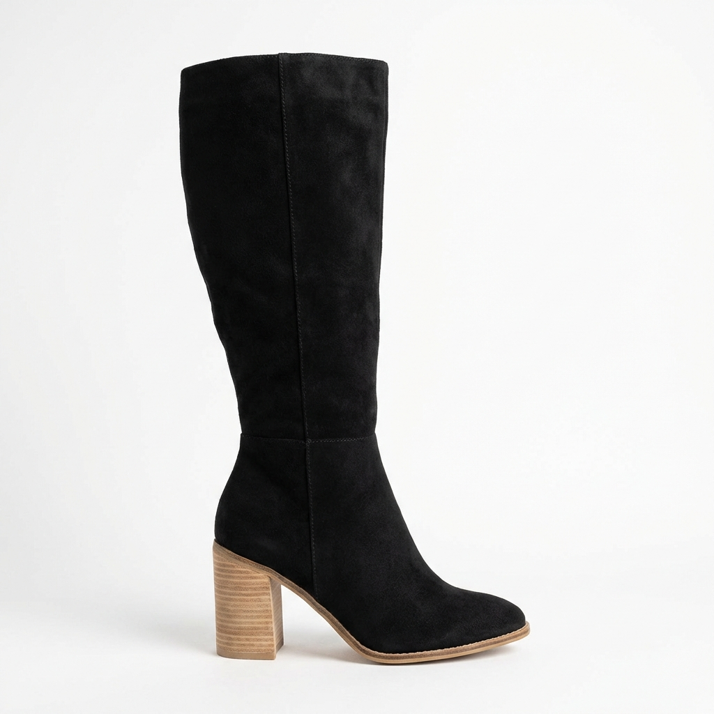 Santiag haute noir Daim Synthétique Femme - Talon carré et bout pointu élégant 2