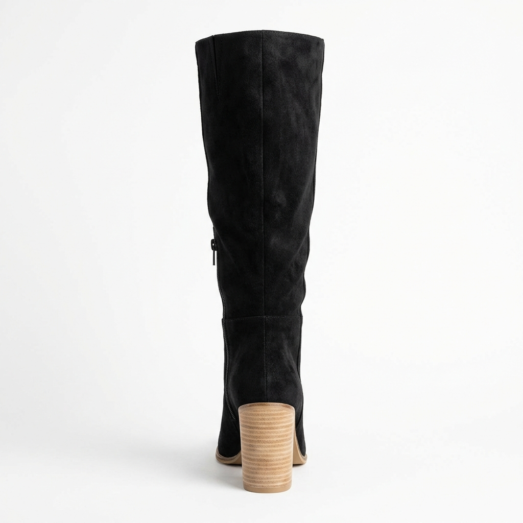 Santiag haute noir Daim Synthétique Femme - Talon carré et bout pointu élégant 3