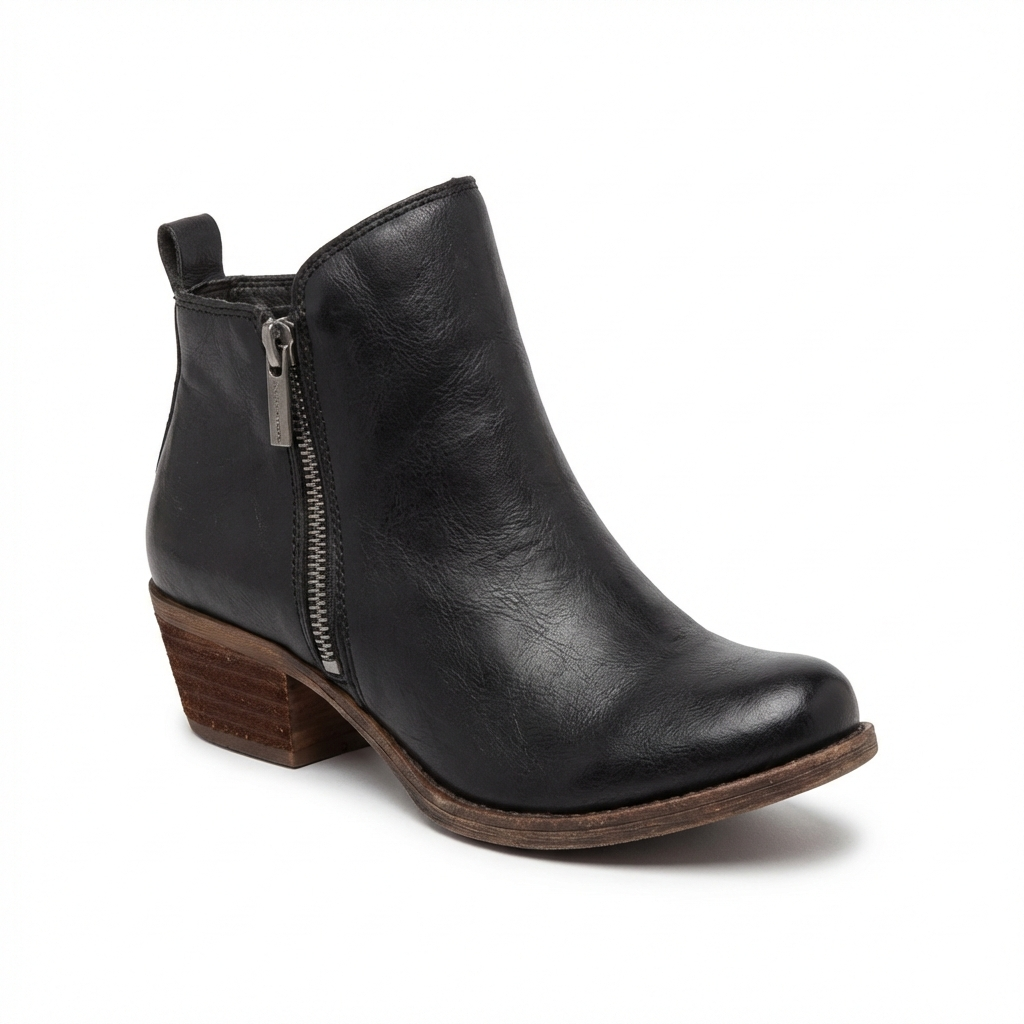 Santiag mi-haute noir Simili Cuir Femme - Design épuré avec fermeture éclair latérale