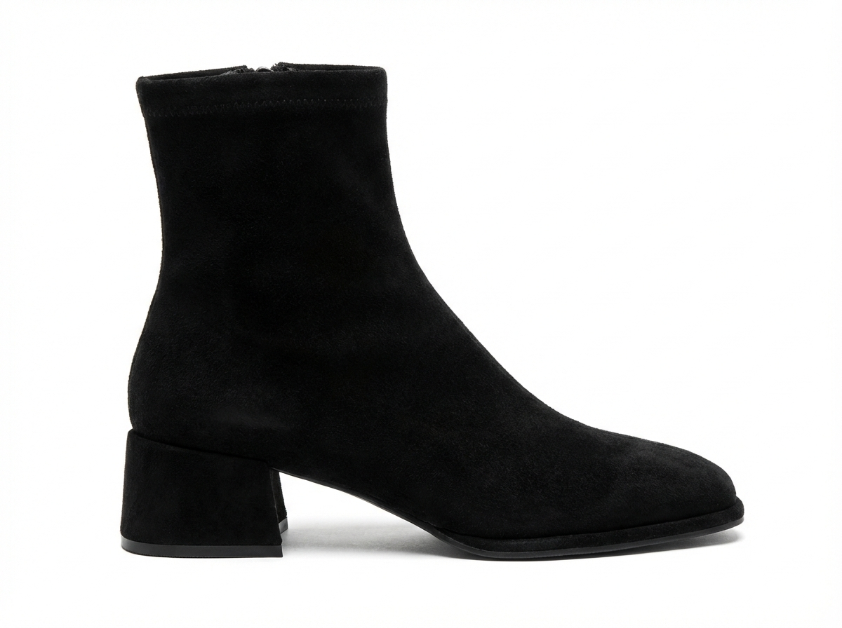 Bottine à talon noir Daim Synthétique Femme - Style western moderne avec bout carré 2