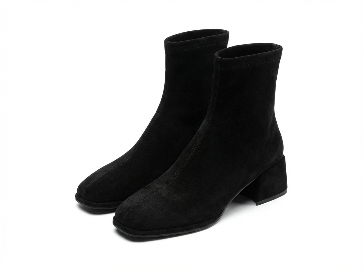 Bottine à talon noir Daim Synthétique Femme - Style western moderne avec bout carré