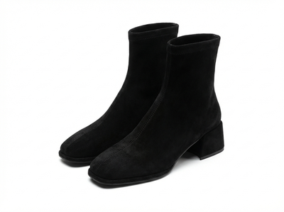 Bottine à talon noir Daim Synthétique Femme - Style western moderne avec bout carré - three_quarter_view