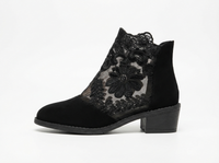 Bottine à talon noir Synthétique Femme - Bottine noire broderies florales élégantes 2