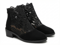 Bottine à talon noir Synthétique Femme - Bottine noire broderies florales élégantes 1