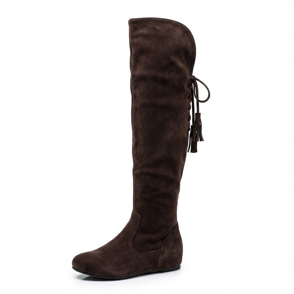 Botte haute marron foncé Daim Femme - Santiags marron foncé avec lacets latéraux 2