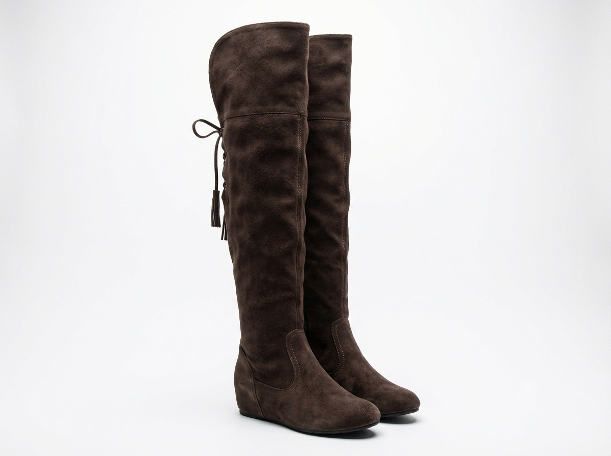 Botte haute marron foncé Daim Femme - Santiags marron foncé avec lacets latéraux