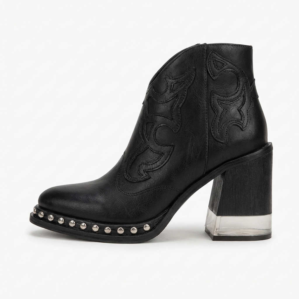 Santiag basse noir Synthétique Femme - Broderies western et clous métalliques audacieux 2