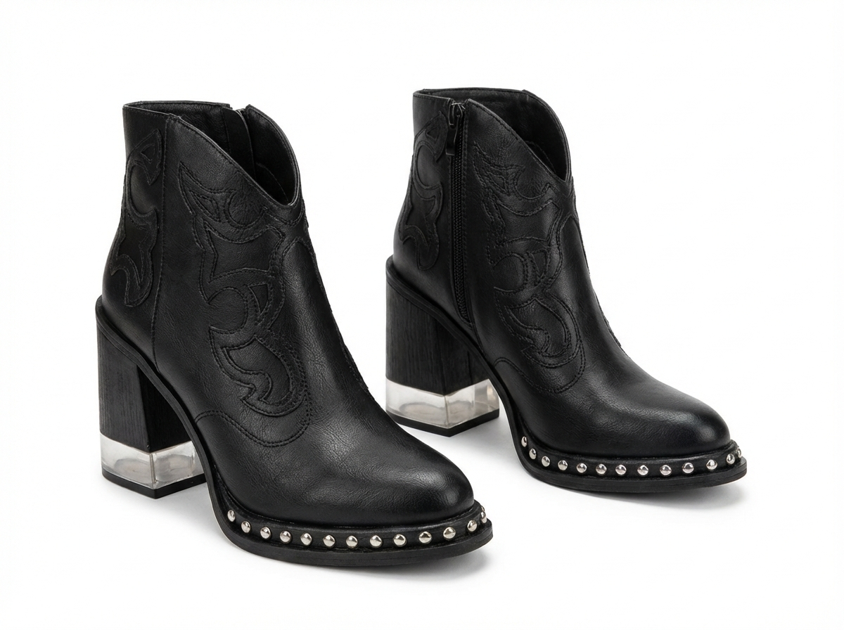 Santiag basse noir Synthétique Femme - Broderies western et clous métalliques audacieux