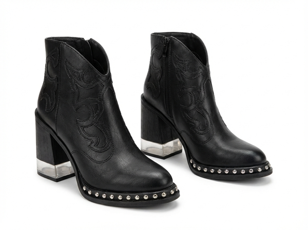 Santiag basse noir Synthétique Femme - Broderies western et clous métalliques audacieux - three_quarter_view