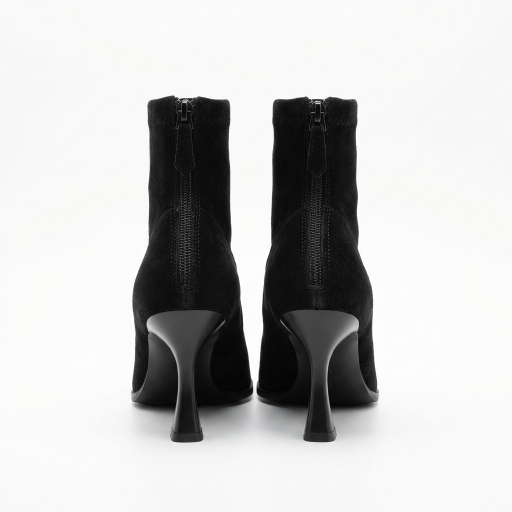 Bottine à talon noir Daim Synthétique Femme - Bottines santiags modernes à talons aiguilles 3