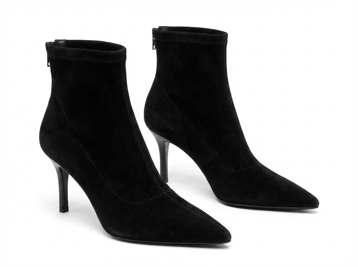 Bottine à talon noir Daim Synthétique Femme - Bottines santiags modernes à talons aiguilles