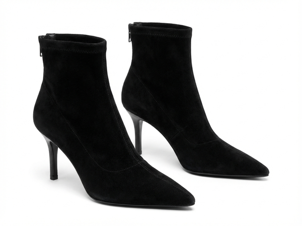 Bottine à talon noir Daim Synthétique Femme - Bottines santiags modernes à talons aiguilles - three_quarter_view