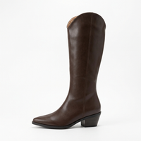 Santiag mi-haute marron Simili Cuir Femme - Bout pointu avec talon carré moderne 2