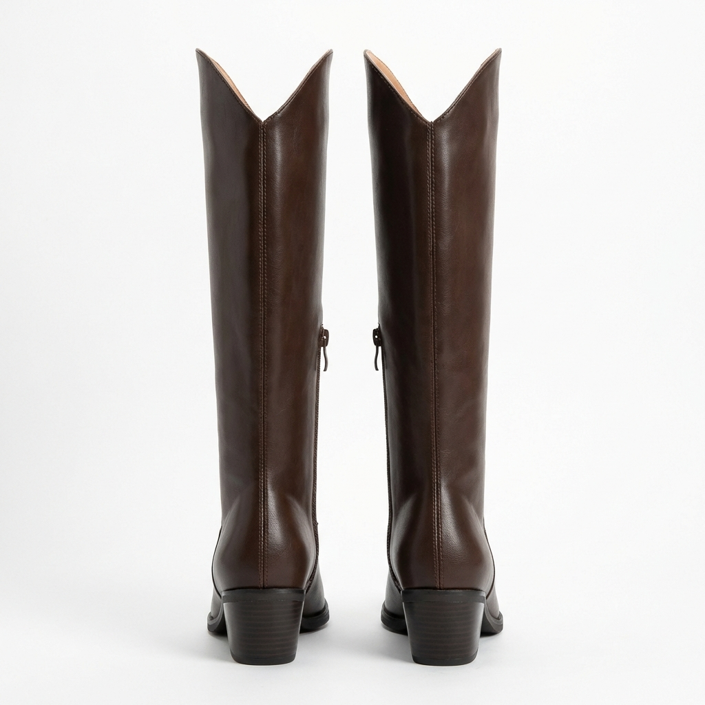 Santiag mi-haute marron Simili Cuir Femme - Bout pointu avec talon carré moderne 4