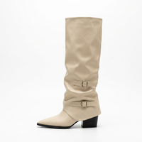 Santiag haute beige Simili Cuir Femme - Style élégant avec boucles latérales 2
