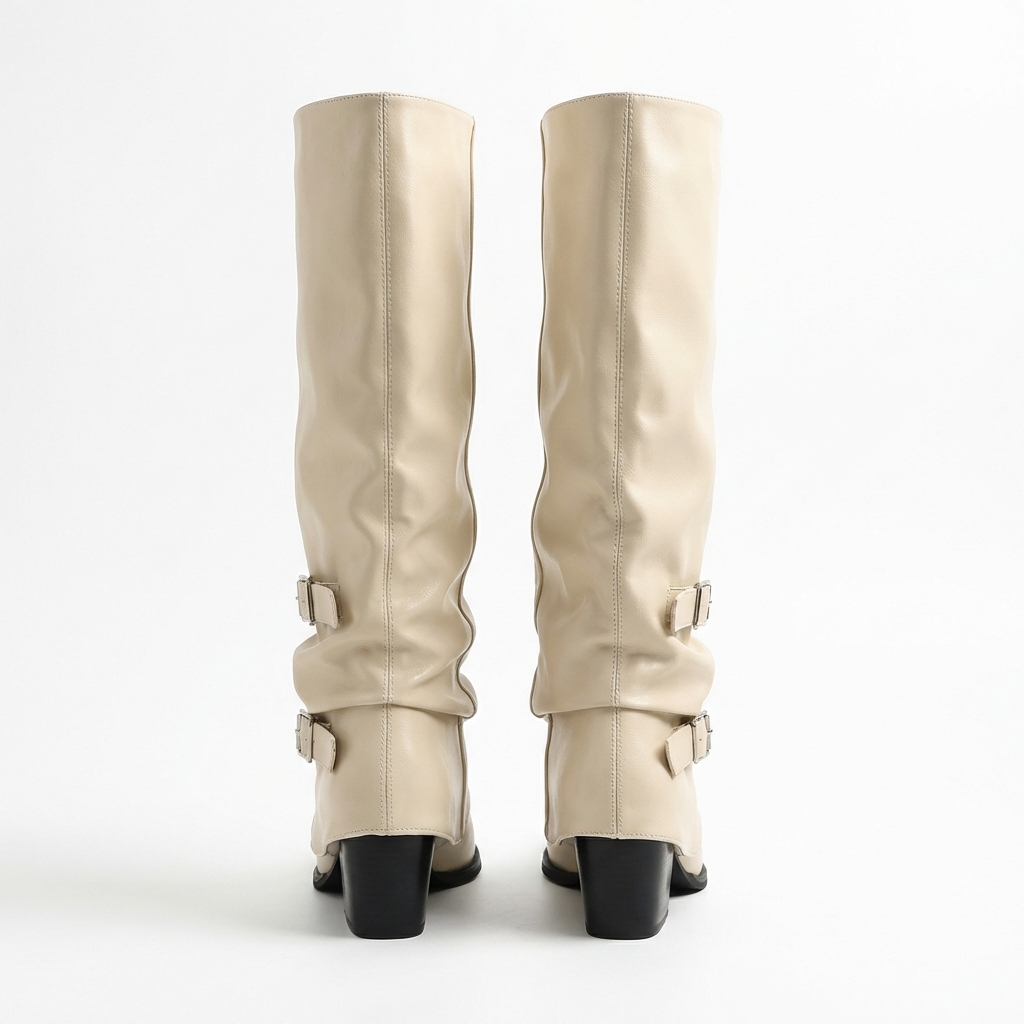Santiag haute beige Simili Cuir Femme - Style élégant avec boucles latérales 4
