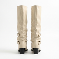 Santiag haute beige Simili Cuir Femme - Style élégant avec boucles latérales 4