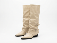 Santiag haute beige Simili Cuir Femme - Style élégant avec boucles latérales 1