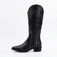 Santiag haute noir Simili Cuir Femme - Clous et couture pour style western 2