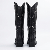 Santiag haute noir Simili Cuir Femme - Clous et couture pour style western 8