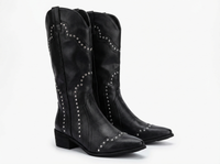 Santiag haute noir Simili Cuir Femme - Clous et couture pour style western 1