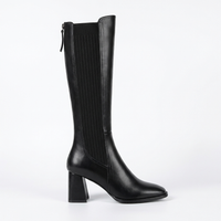 Botte haute noir Simili Cuir Femme - Style western moderne avec talon carré 2