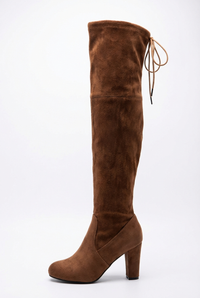 Botte haute marron Daim Synthétique Femme - Santiag cuissardes marron aux lacets arrière 2