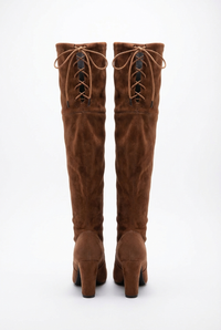 Botte haute marron Daim Synthétique Femme - Santiag cuissardes marron aux lacets arrière 3