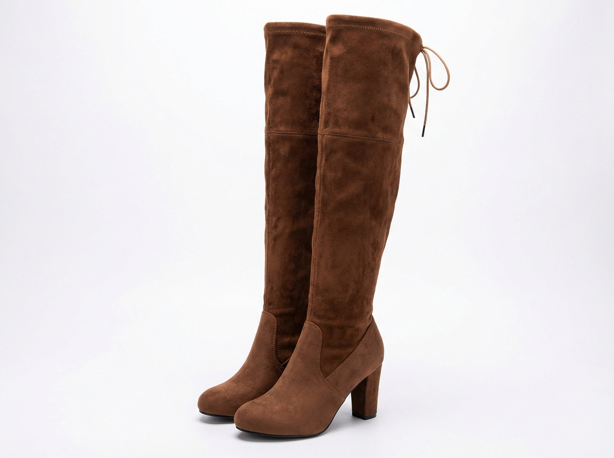 Botte haute marron Daim Synthétique Femme - Santiag cuissardes marron aux lacets arrière