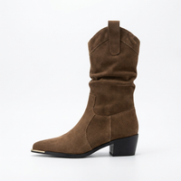 Santiag mi-haute marron Daim Synthétique Femme - Bout pointu avec faux métal élégant 2