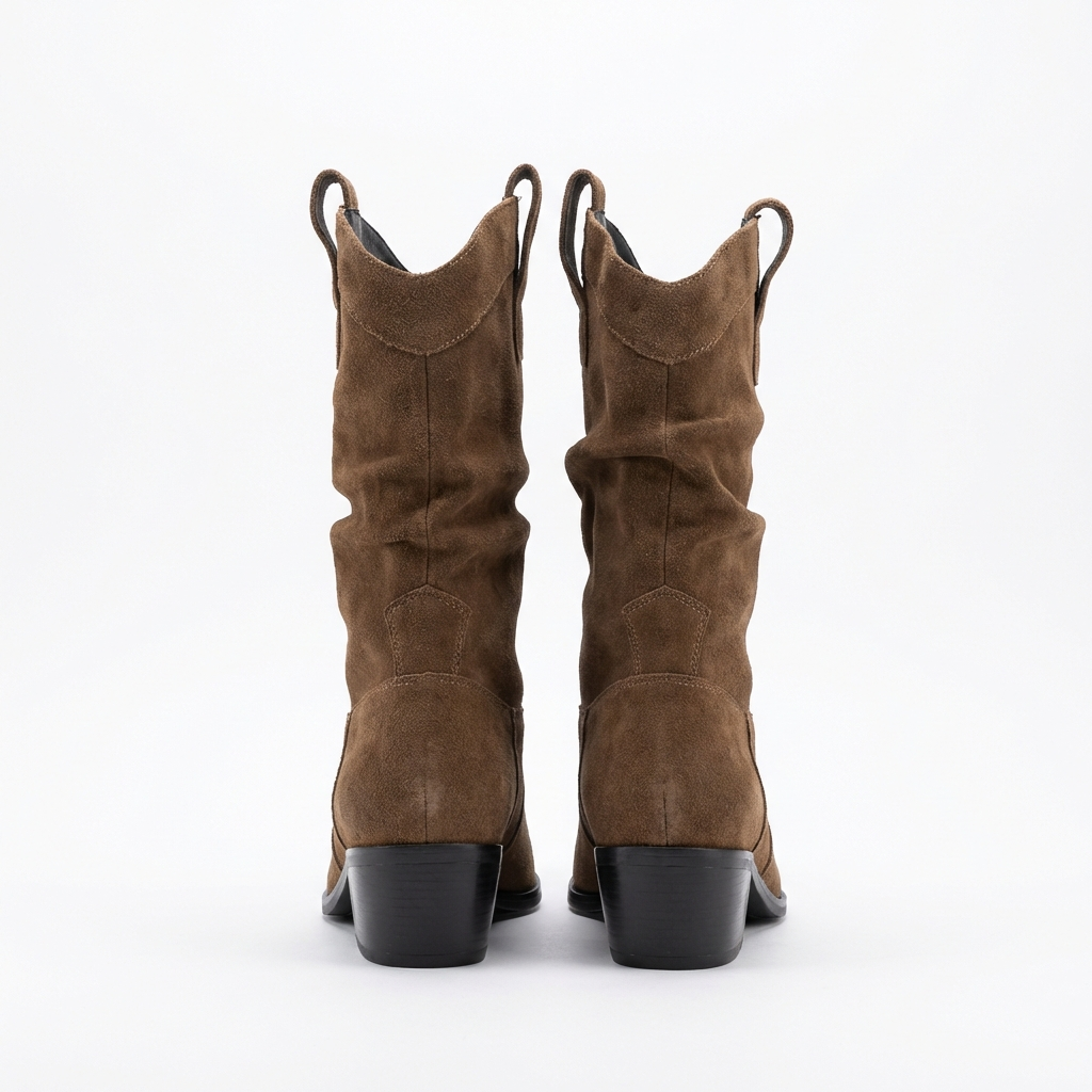 Santiag mi-haute marron Daim Synthétique Femme - Bout pointu avec faux métal élégant 4