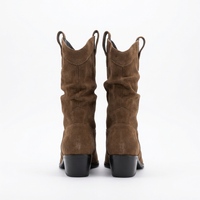 Santiag mi-haute marron Daim Synthétique Femme - Bout pointu avec faux métal élégant 4