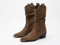 Santiag mi-haute marron Daim Synthétique Femme - Bout pointu avec faux métal élégant 1