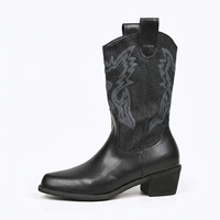 Santiag mi-haute noir Simili Cuir Femme - Broderie élégante et talon carré 2