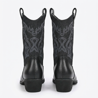 Santiag mi-haute noir Simili Cuir Femme - Broderie élégante et talon carré 5