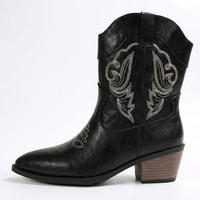 Santiag mi-haute noir Simili Cuir Femme - Broderies élégantes et talon cubain classique 2
