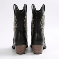 Santiag mi-haute noir Simili Cuir Femme - Broderies élégantes et talon cubain classique 4