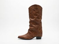 Santiag haute marron Simili Cuir Femme - Bottes western cloutées à bout pointu 2