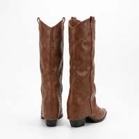 Santiag haute marron Simili Cuir Femme - Bottes western cloutées à bout pointu 4